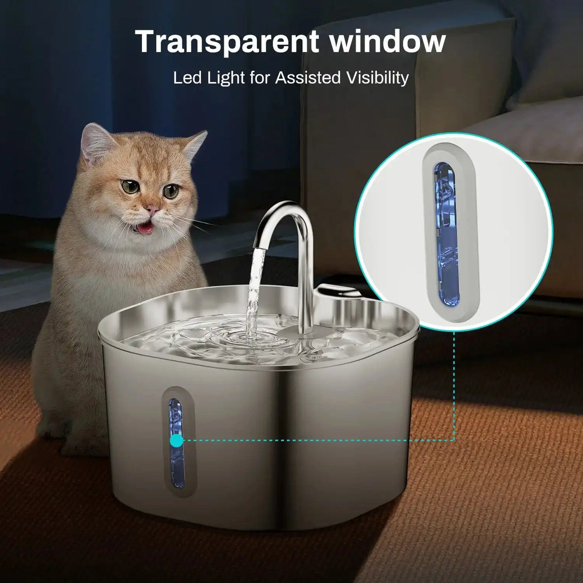 The Growing Mart Stainless Steel Cat Water Fountain – 2.2L Automatic Hydration System