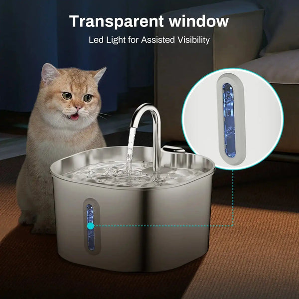The Growing Mart Stainless Steel Cat Water Fountain – 2.2L Automatic Hydration System