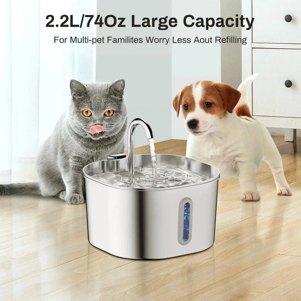 The Growing Mart Stainless Steel Cat Water Fountain – 2.2L Automatic Hydration System