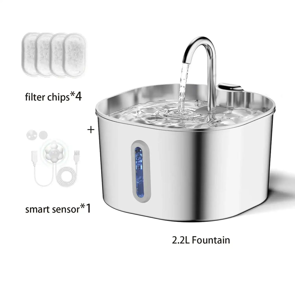 The Growing Mart Stainless Steel Cat Water Fountain – 2.2L Automatic Hydration System